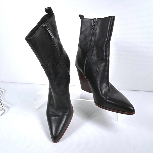 Veronica Beard Size 9 LOGAN Ankle Boots Black Leather Side Zip Women's - Picture 2 of 13